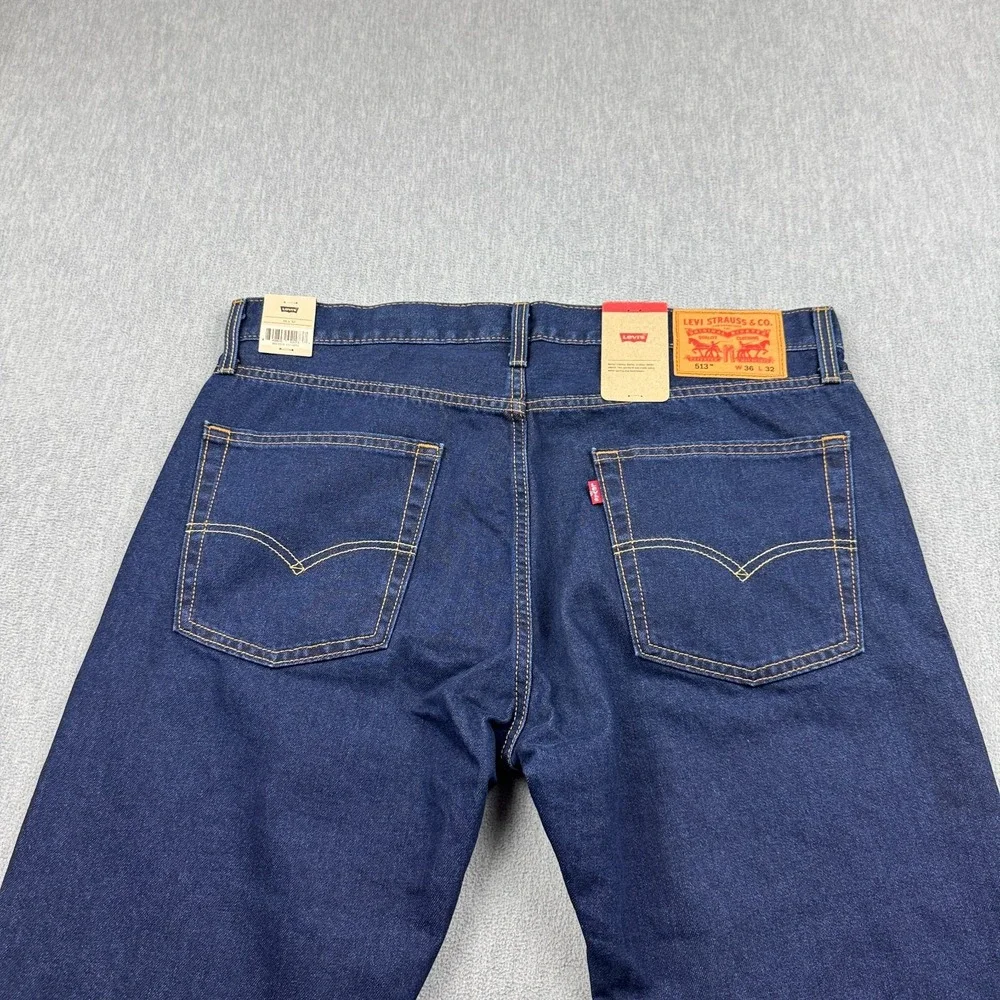 Levis 513 Jeans Mens 36x32 Blue Slim Straight Medium Wash Stretch Denim NWT‎